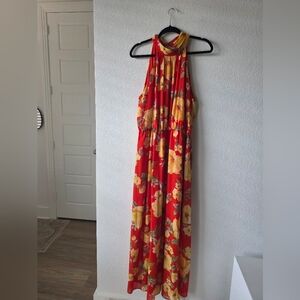 Cato Red Orange and Yellow Floral Plus Size Maxi Dress